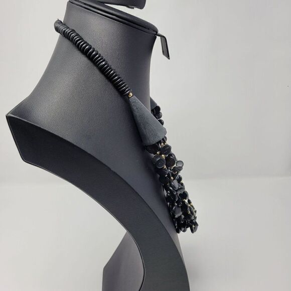 Vintage Chunky statement Mult Strand 26" Opera Necklace Black Seeds Tribal primi - Picture 4 of 9